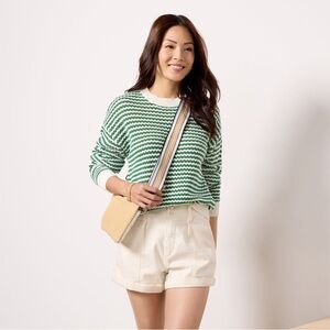 Spiritual Gangster Striped‎ Knit Sweater Crewneck Green Cream Size XS NWT